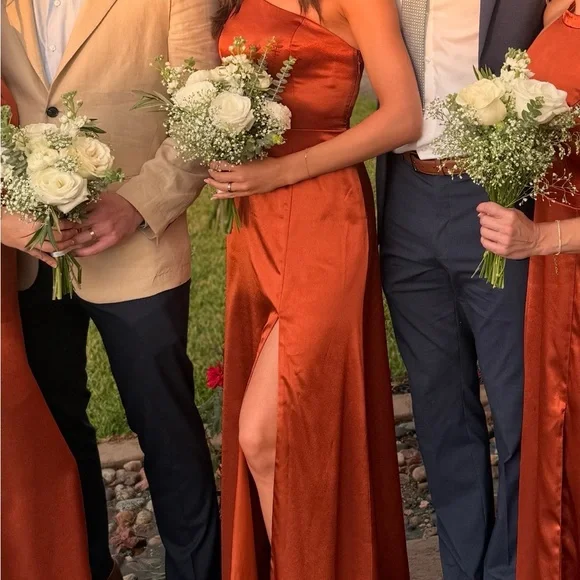 Azazie One-Shoulder Satin Dress in Rich Copper - Picture 8 of 9